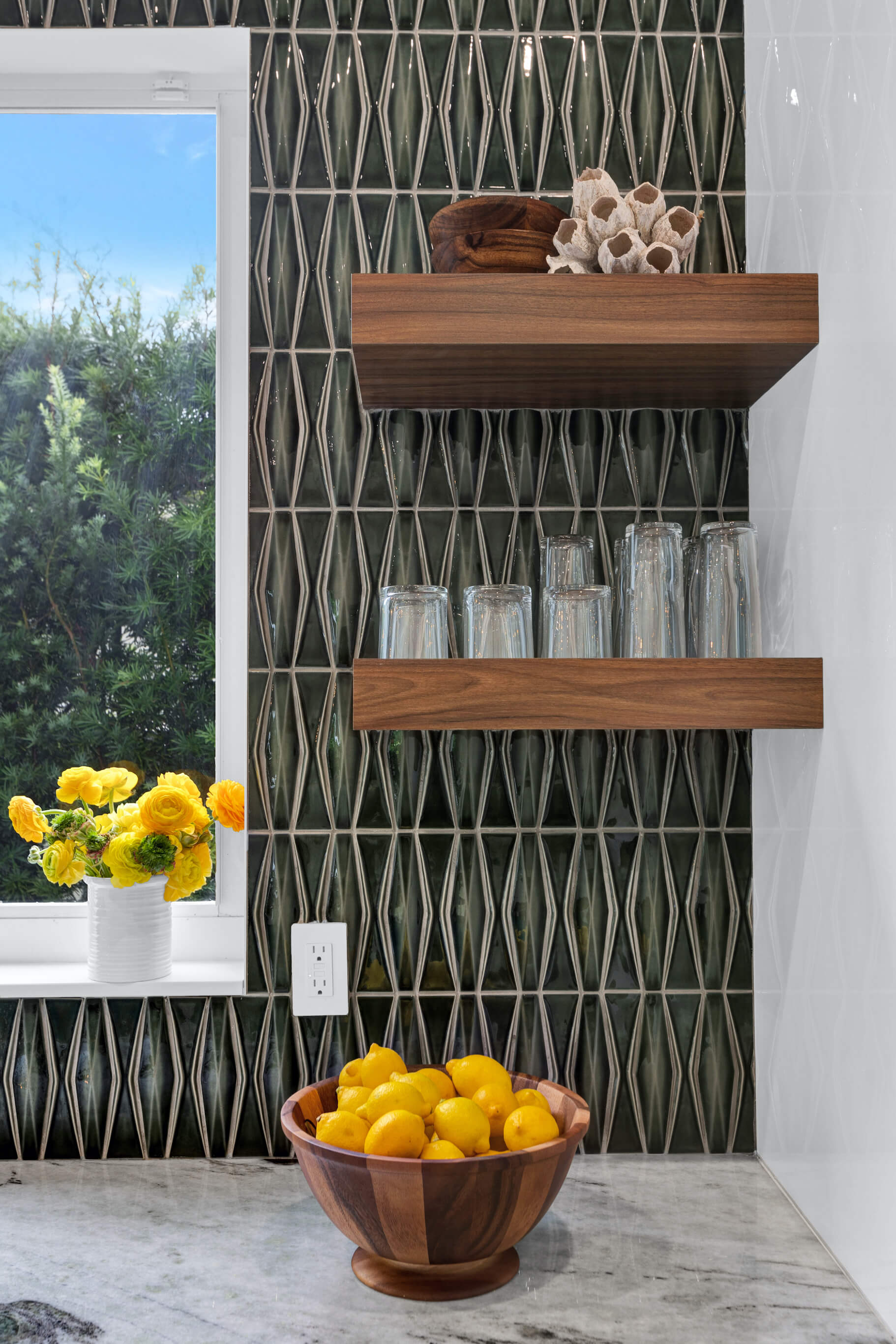 kitchen remodel green backsplash tile