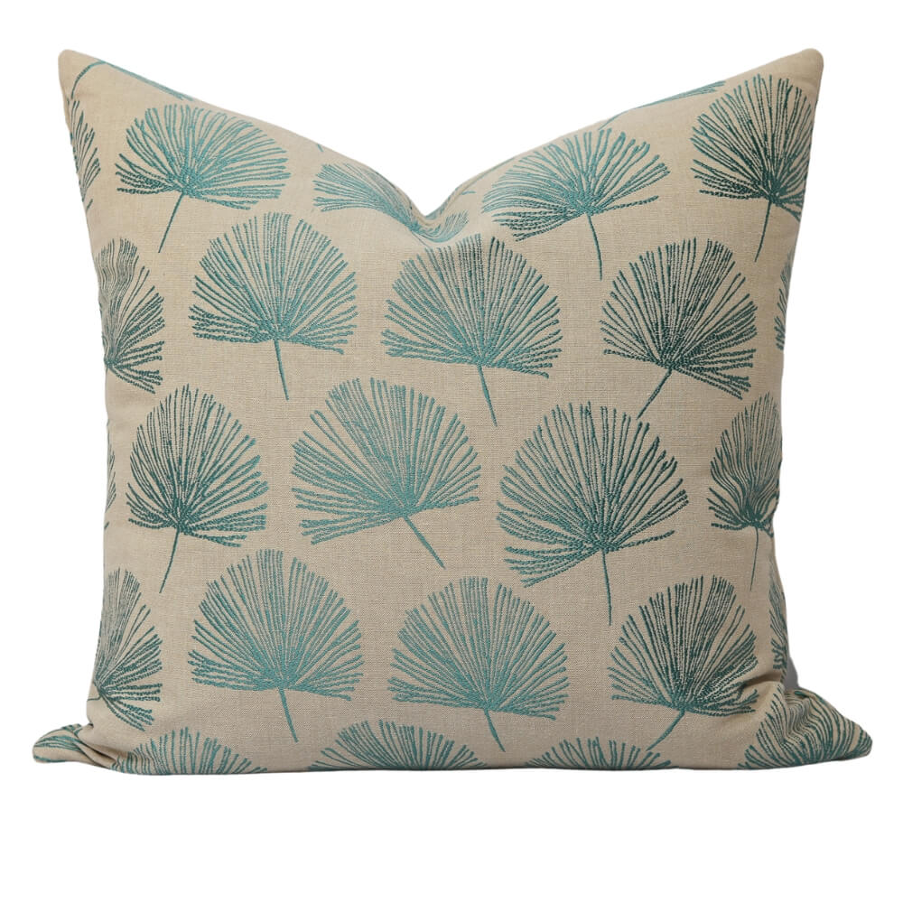 Dandy Teal Blossom Linen Pillow Cover
