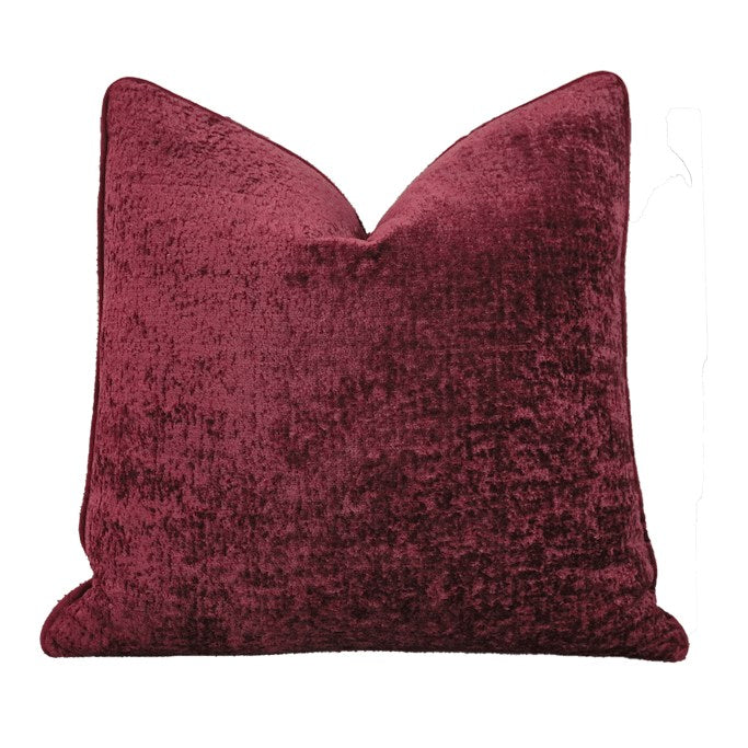 Cabernet Chenille Red Velvet Throw Pillow With Trim