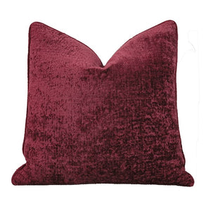 Cabernet Chenille Red Velvet Throw Pillow With Trim
