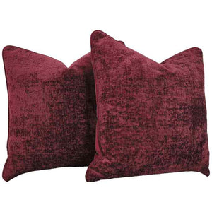 Cabernet Chenille Red Velvet Throw Pillow With Trim