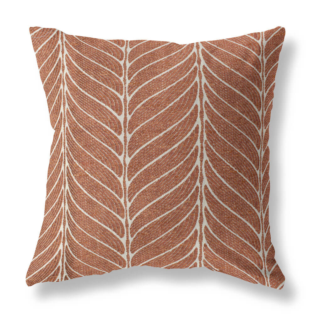 Frond Brick Woven Red Pillow Cover